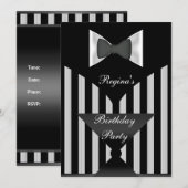 Birthday Party Black White stripe Bow stropdas Kaart (Voorkant / Achterkant)
