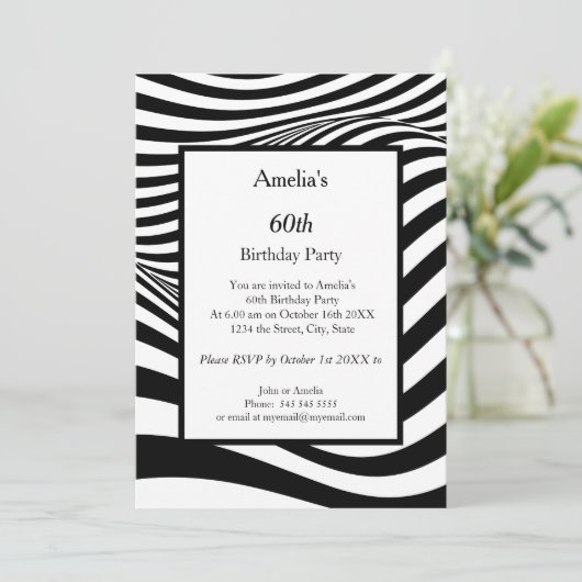 Birthday Party Black White Wave Kaart (Staand voorkant)