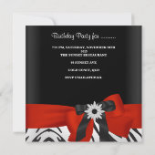 Birthday Party Black Zebra Stripe Red Flower Kaart (Achterkant)