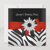 Birthday Party Black Zebra Stripe Red Flower Kaart (Voorkant)