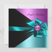 Birthday Party Blauwgroen Blue roze Black Kaart (Voorkant)