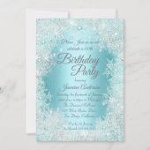 Birthday Party Blauwgroen blue Silver Winter Wonde Kaart (Voorkant)