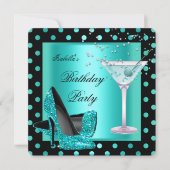 Birthday Party Blauwgroen Blue Turquoise Black 2 Kaart (Voorkant)