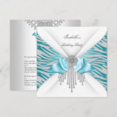 Birthday Party Blauwgroen Silver White Zebra Diamo Kaart (Voorkant / Achterkant)