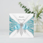 Birthday Party Blauwgroen Silver White Zebra Diamo Kaart (Staand voorkant)