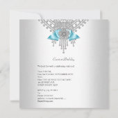 Birthday Party Blauwgroen Silver White Zebra Diamo Kaart (Achterkant)