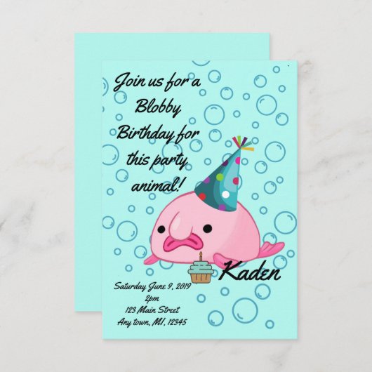 Birthday Party Blobfish Kaart (Voorkant / Achterkant)