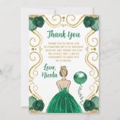 Birthday Party Blonde Princess Green Bedankkaart (Voorkant)