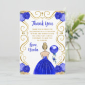 Birthday Party Blonde Princess in Blue Bedankkaart (Staand voorkant)