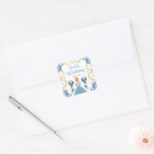 Birthday Party Blonde Princess in Dusty Blue Vierkante Sticker (Envelop)