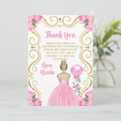 Birthday Party Blonde Princess in Pink Bedankkaart (Staand voorkant)