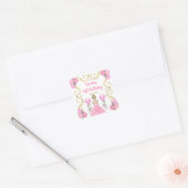 Birthday Party Blonde Princess in Pink Vierkante Sticker (Envelop)