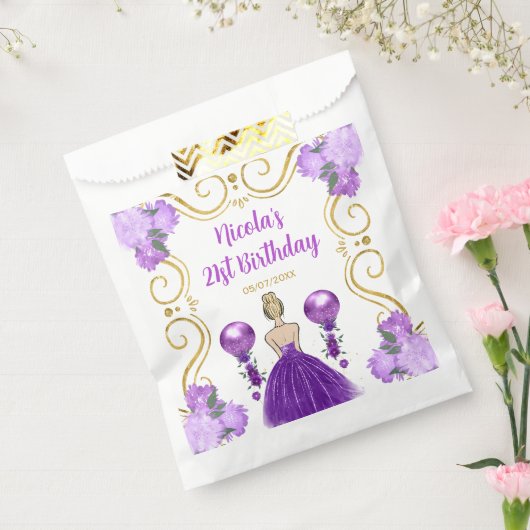 Birthday Party Blonde Princess in Purple Bedankzakje (Gezegeld)