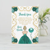 Birthday Party Blonde Princess in Teal Bedankkaart (Staand voorkant)