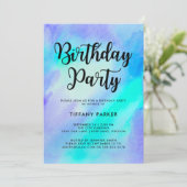 Birthday Party Blue and Turquoise Waterverf Kaart (Staand voorkant)