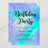 Birthday Party Blue and Turquoise Waterverf Kaart (Voorkant / Achterkant)