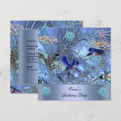 Birthday Party Blue Birds Enchanted Kaart (Voorkant / Achterkant)