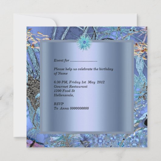 Birthday Party Blue Birds Enchanted Kaart (Achterkant)