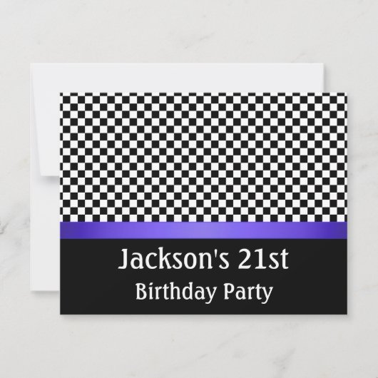 Birthday Party Blue Black & White Check Patroon Kaart (Voorkant)