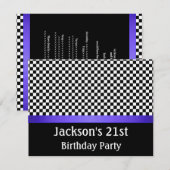 Birthday Party Blue Black & White Check Patroon Kaart (Voorkant / Achterkant)