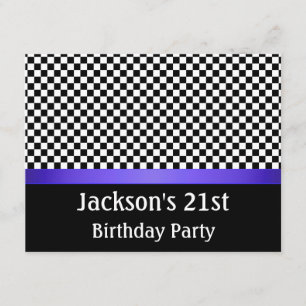 Birthday Party Blue Black & White Check Patroon Kaart