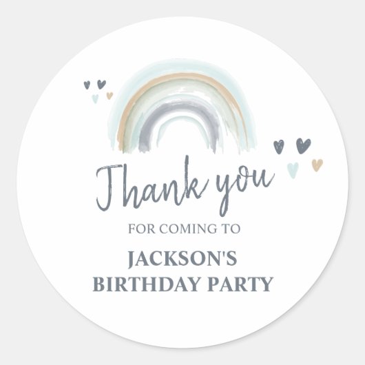 Birthday Party Blue Boho Rainbow Bedankt Ronde Sticker (Voorkant)