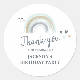 Birthday Party Blue Boho Rainbow Bedankt Ronde Sticker