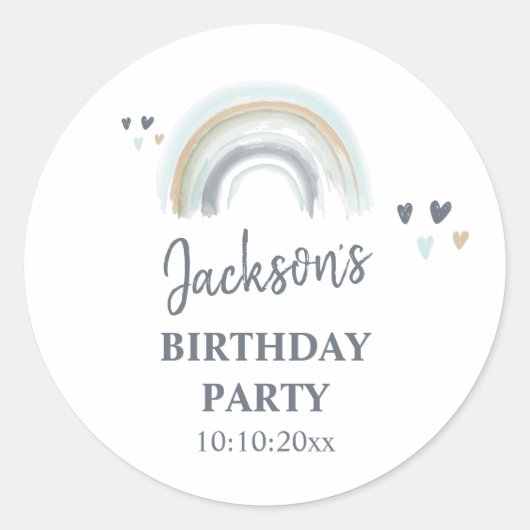 Birthday Party Blue Boho Rainbow Classic Round St Ronde Sticker (Voorkant)