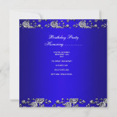 Birthday Party Blue Damask Pearl Silver Black Kaart (Achterkant)