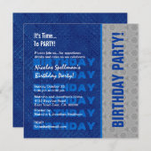 Birthday Party Blue en Silver Recycled: geen jaar Kaart (Voorkant / Achterkant)