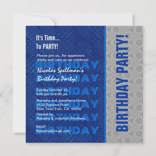 Birthday Party Blue en Silver Recycled: geen jaar Kaart (Voorkant)
