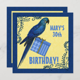 Birthday Party Blue en Yellow Macaw Parrot Kaart