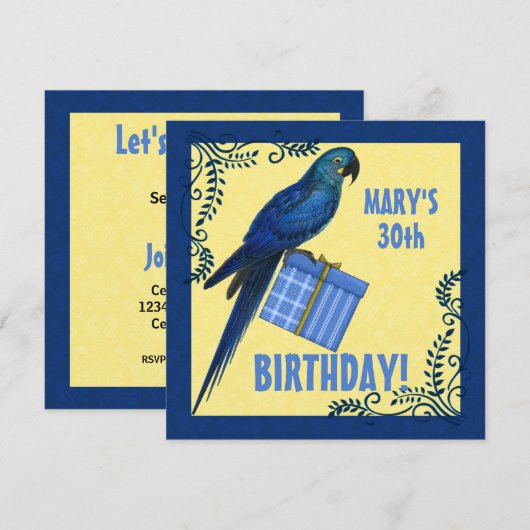 Birthday Party Blue en Yellow Macaw Parrot Kaart (Voorkant / Achterkant)