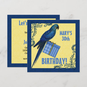 Birthday Party Blue en Yellow Macaw Parrot Kaart