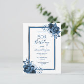 Birthday Party blue florals white call Briefkaart (Staand voorkant)