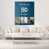 Birthday party blue foto name man wandkleed