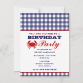 Birthday Party Blue Gingham & Crab Kaart (Voorkant)