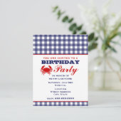 Birthday Party Blue Gingham & Crab Kaart (Staand voorkant)