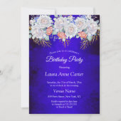 Birthday Party Blue Gold Floral Kaart (Voorkant)