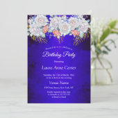 Birthday Party Blue Gold Floral Kaart (Staand voorkant)