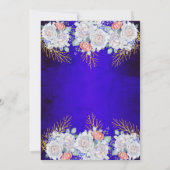 Birthday Party Blue Gold Floral Kaart (Achterkant)