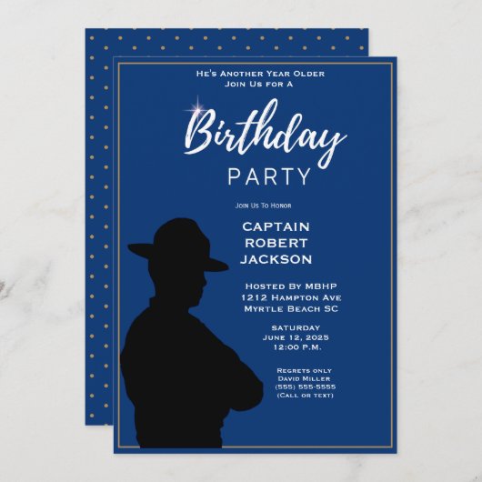 Birthday Party Blue Gold Highway Patrol Kaart (Voorkant / Achterkant)