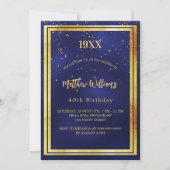 Birthday party blue gold year geboorte luxe kaart (Voorkant)