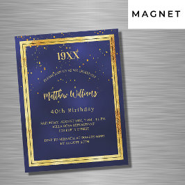 Birthday party blue gold year geboorte luxe magnetische uitnodiging