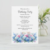 Birthday Party Blue Hydrangea Flower Invitation Kaart (Staand voorkant)