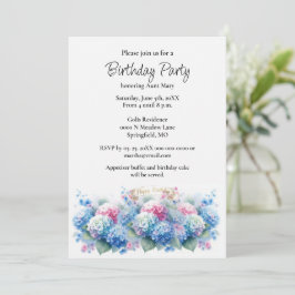 Birthday Party Blue Hydrangea Flower Invitation Kaart