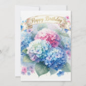 Birthday Party Blue Hydrangea Flower Invitation Kaart (Achterkant)