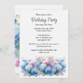 Birthday Party Blue Hydrangea Flower Invitation Kaart (Voorkant / Achterkant)