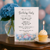 Birthday Party Blue Hydrangea Flower Invitation Kaart