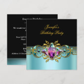 Birthday Party Blue Lila roze Black  Afbeelding Kaart (Voorkant / Achterkant)
